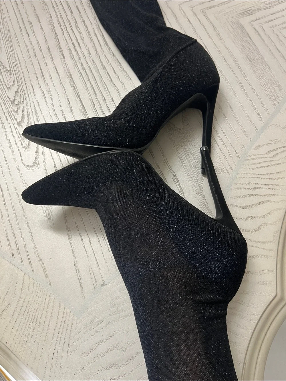 Black Over-the-Knee Stiletto Sock Boots - Women's High Heel Boots